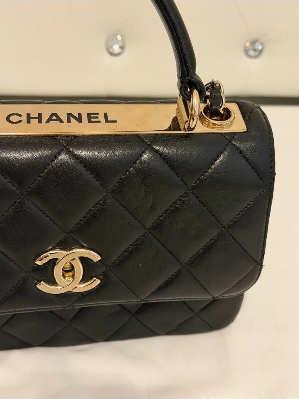 CHANEL Black Quilted Leather Top Handle Satchel with Gold Hardware